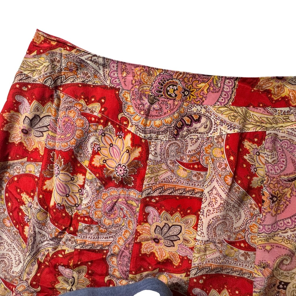 Worthington Silk Skirt Womens 10 Red Pink Paisley Knee Length Lined Fairy Boho - Picture 10 of 11